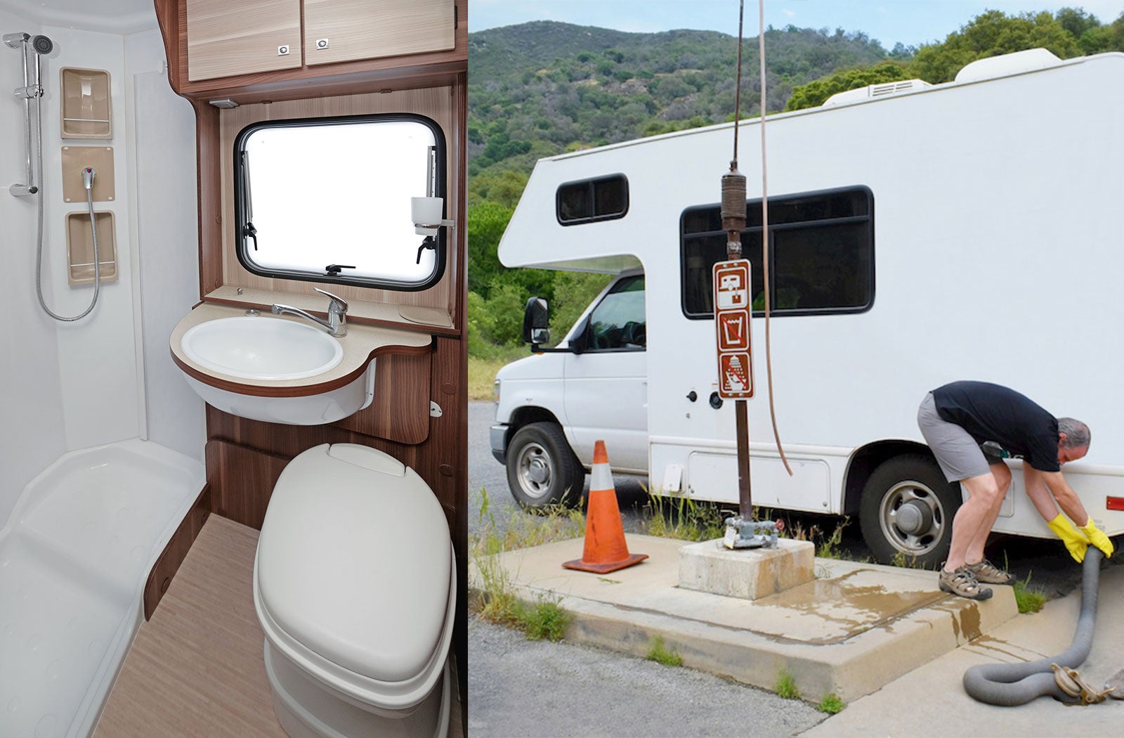 Portable RV/camper toilet and holding tank setup in Sealy, Texas