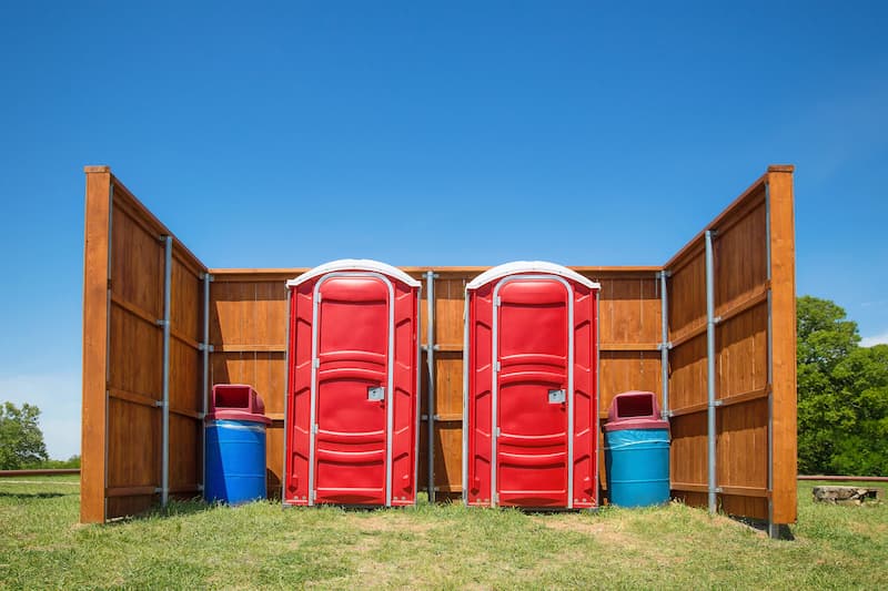 Short-term porta potty units staged for delivery in Sealy, Texas